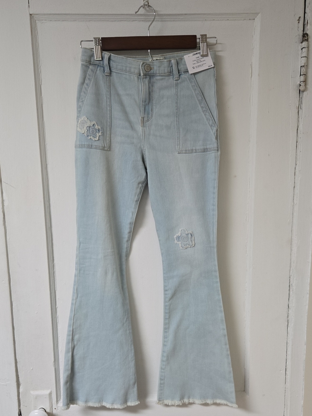 NWT Girls OshKosh B'gosh Light Blue Flare Jeans with Patch Accents